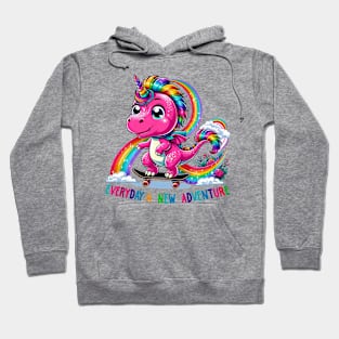 Unicorn Dinosaur Skateboard  Rainbow Adventure Dino Lover Top Hoodie